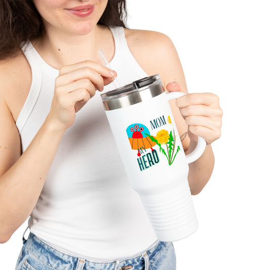 Mom Hero 40oz Insulated Travel Mug - Bright & Cheerful Design