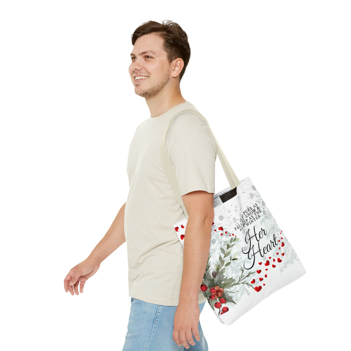 Her Heart Winter Floral Tote Bag – Romantic Valentine’s Day Canvas Tote