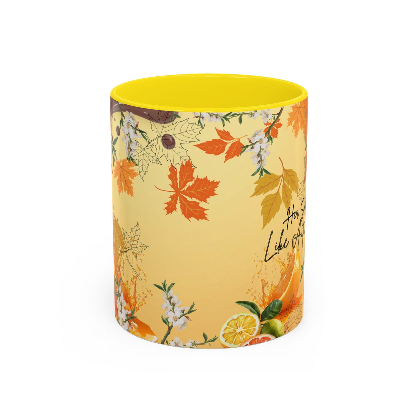 Autumn Citrus Coffee Mug - 'Her Soul Glows Like Autumn Leaves' Accent Ceramic Mug