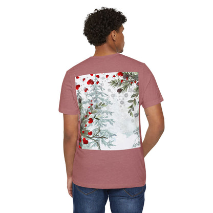 Her Heart Winter Floral T-Shirt — Romantic Snow & Red Berries Design