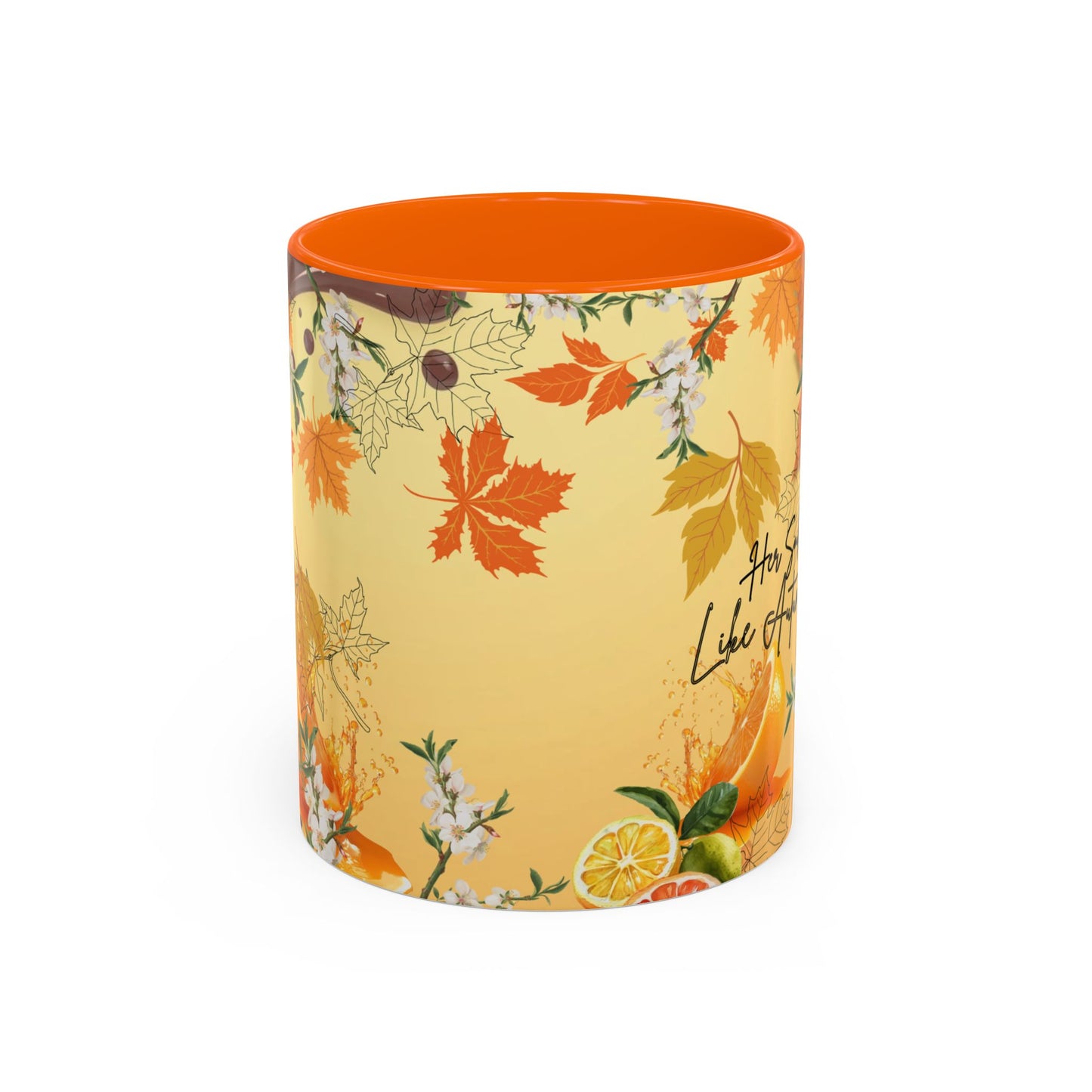 Autumn Citrus Coffee Mug - 'Her Soul Glows Like Autumn Leaves' Accent Ceramic Mug