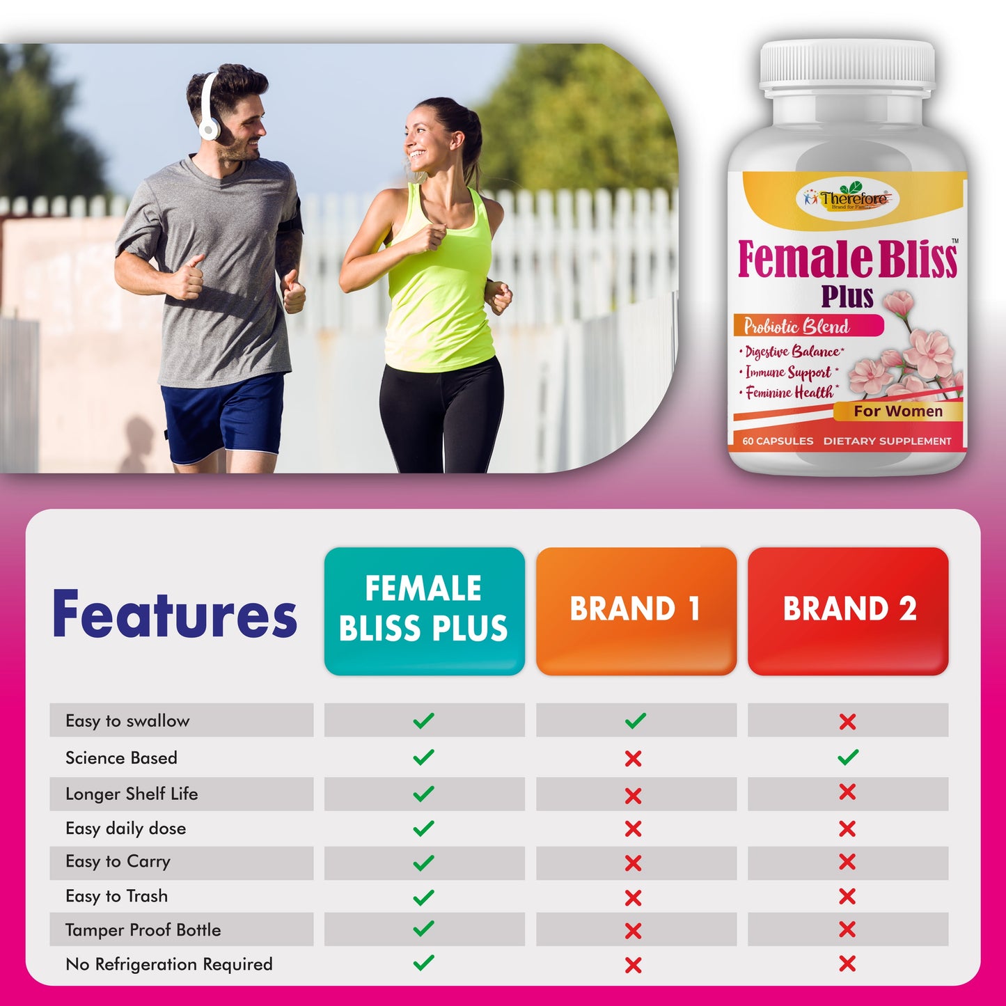 Female Bliss Women Probiotics Supplements for Vaginal Health, Ph Balance for Women 60 Vegan Capsules