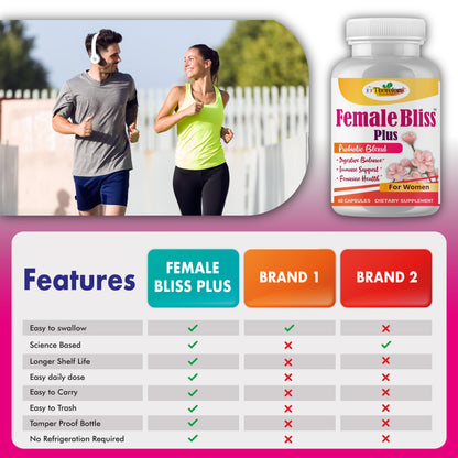 Female Bliss Women Probiotics Supplements for Vaginal Health, Ph Balance for Women 60 Vegan Capsules