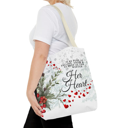 Her Heart Winter Floral Tote Bag – Romantic Valentine’s Day Canvas Tote