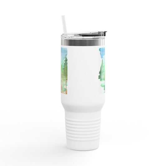 Dad Time 40oz Insulated Travel Mug – Scenic Nature Tumbler with Handle