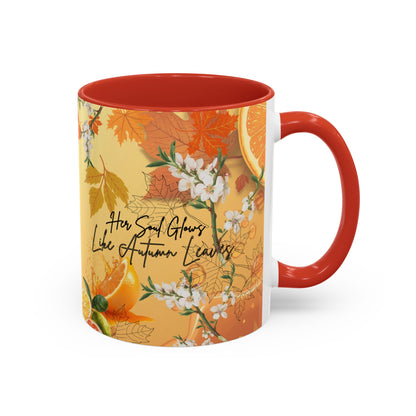 Autumn Citrus Coffee Mug - 'Her Soul Glows Like Autumn Leaves' Accent Ceramic Mug
