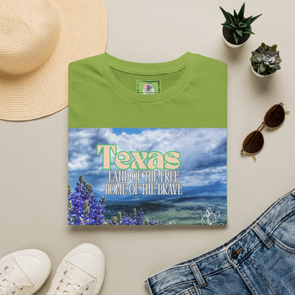 Texas Bluebonnet T-Shirt — "Texas: Land of the Free, Home of the Brave"