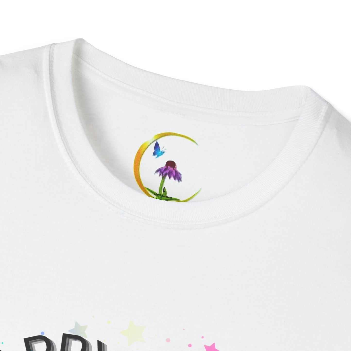 Happy Easter Unisex Softstyle T-Shirt with Floral Back Design