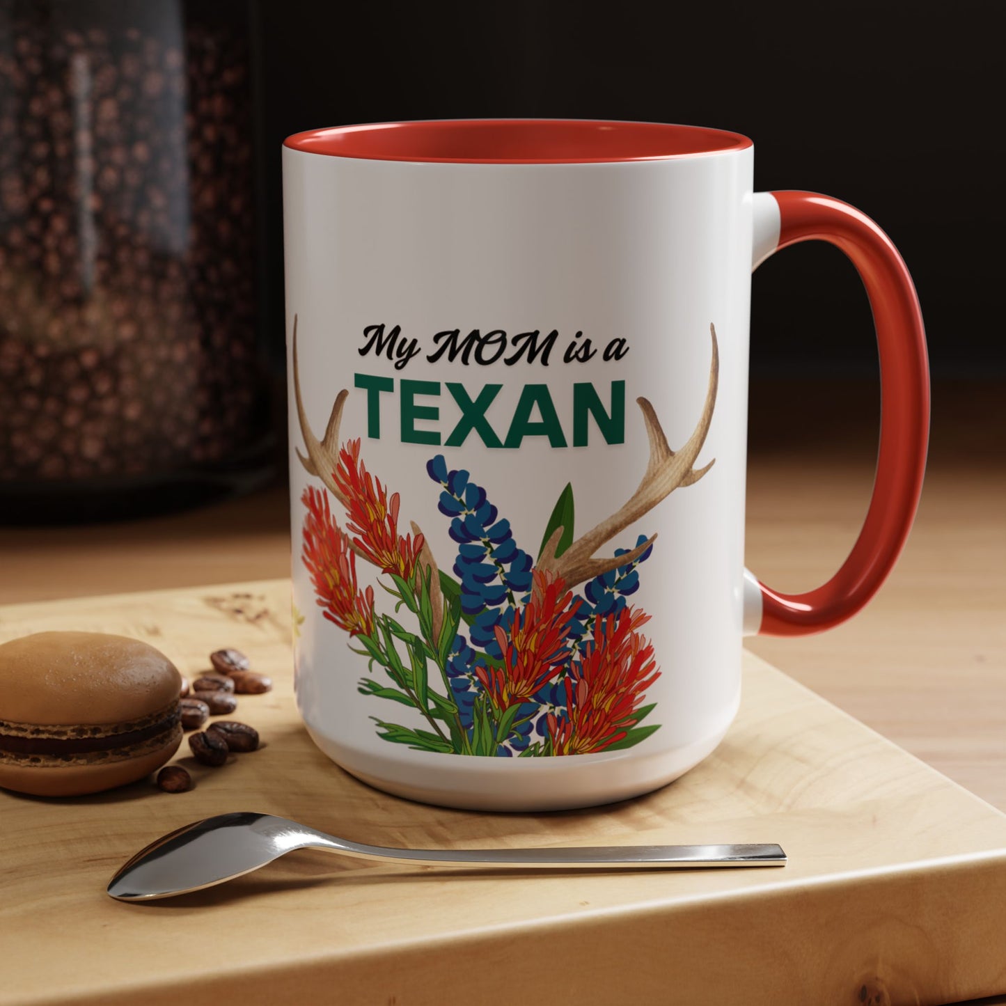 Texan Mom Accent Coffee Mug — "My MOM is a TEXAN" Floral & Cactus Gift