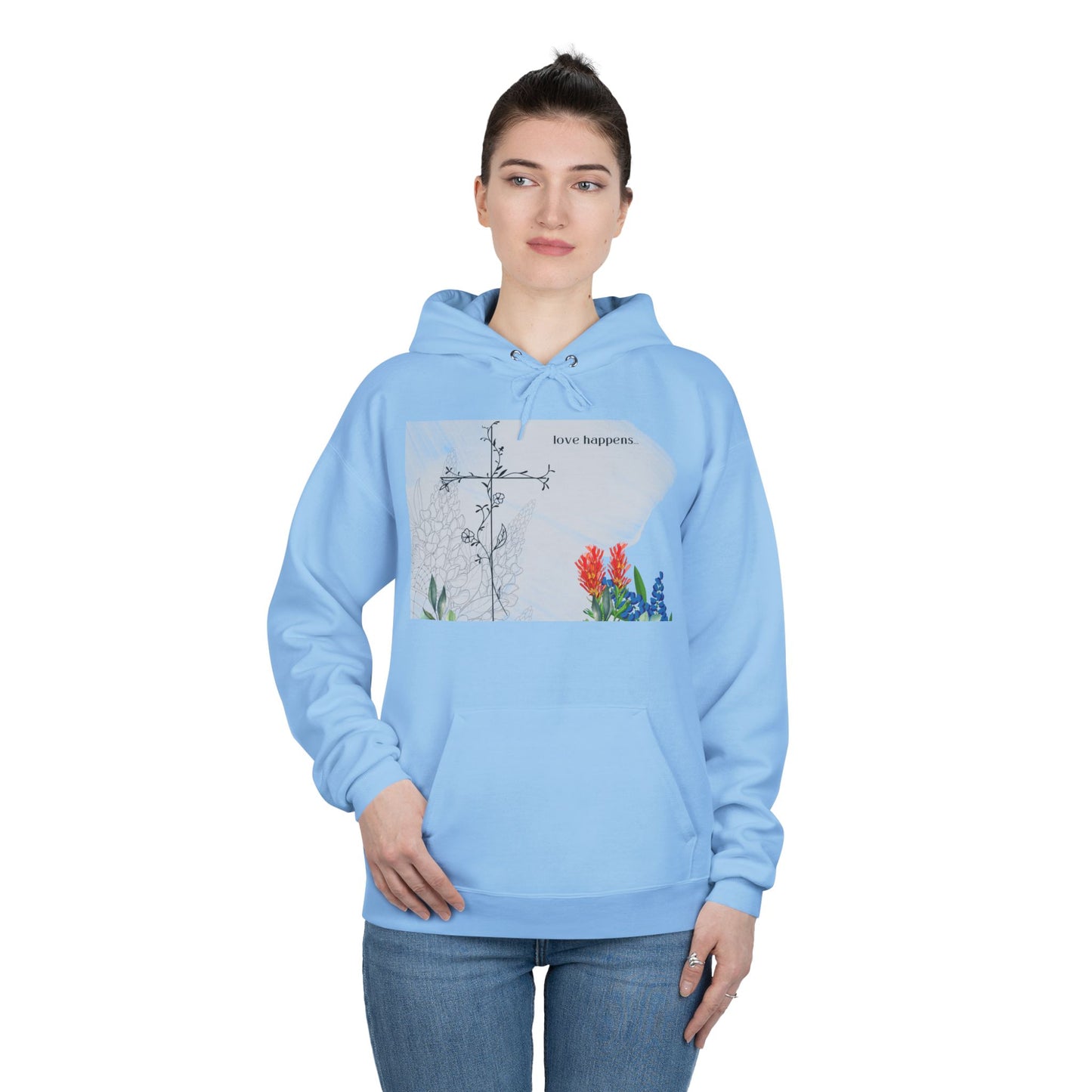 Love Happens Eco-Friendly Hoodie - Floral Design for Nature Lovers