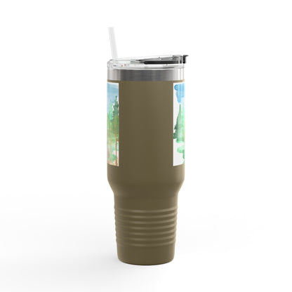 Dad Time 40oz Insulated Travel Mug – Scenic Nature Tumbler with Handle