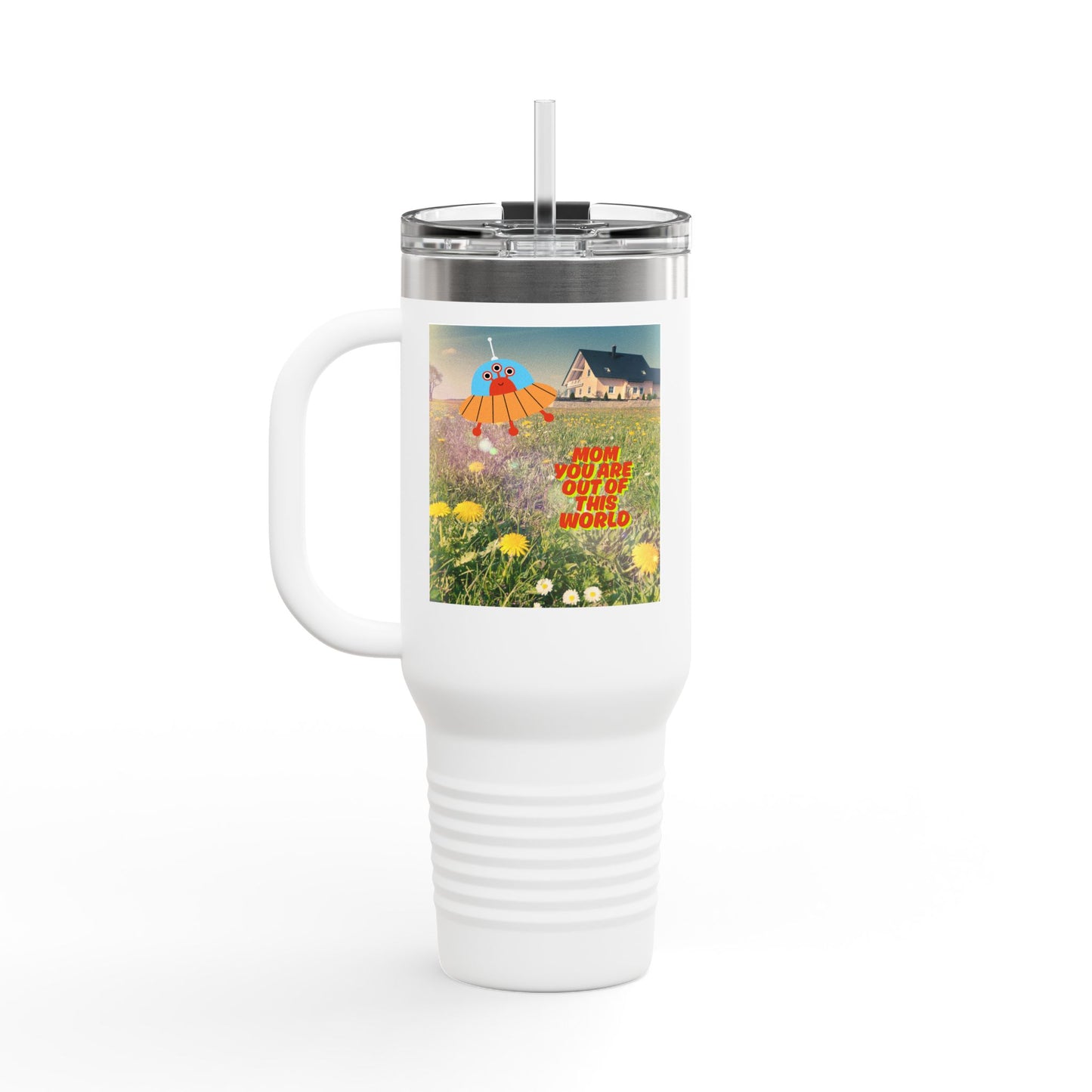Mom Hero 40oz Insulated Travel Mug - Bright & Cheerful Design
