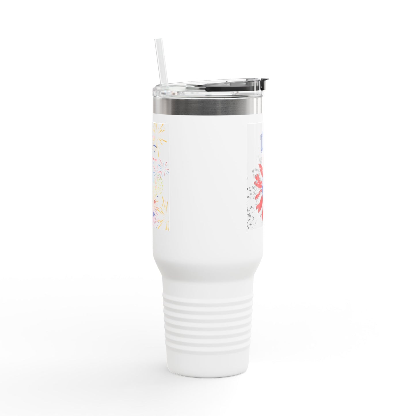 USA Floral Insulated Travel Mug for Coffee Lovers, 40oz, Patriotic Gift, Adventure Companion, Summer BBQ, Camping Must-Have