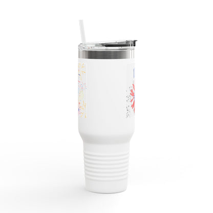 USA Floral Insulated Travel Mug for Coffee Lovers, 40oz, Patriotic Gift, Adventure Companion, Summer BBQ, Camping Must-Have