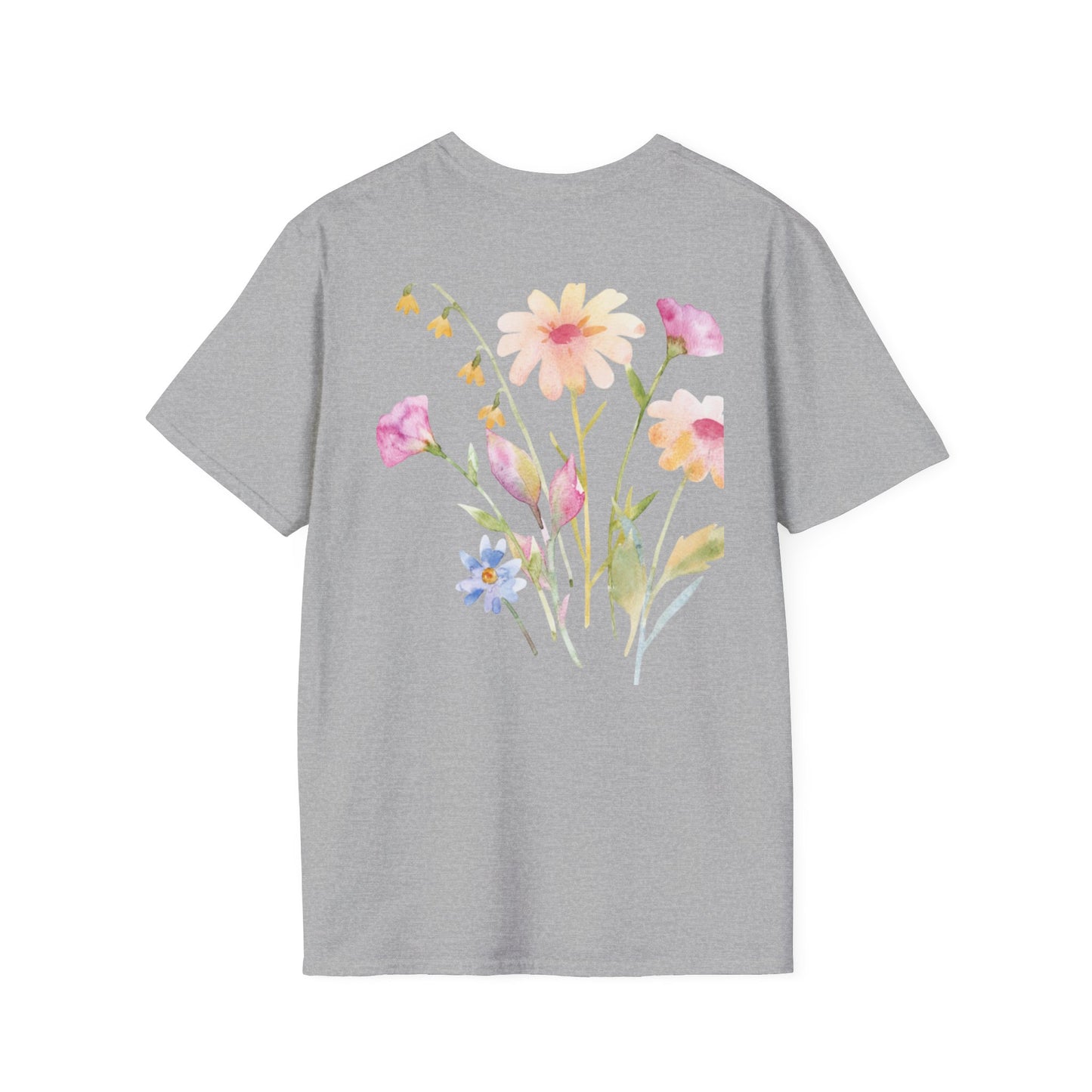 Happy Easter Unisex Softstyle T-Shirt with Floral Back Design