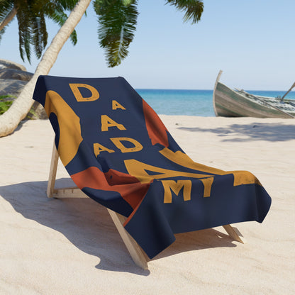 Retro Dad Bold Lettering Beach Towel — Navy & Orange Father’s Day Gift