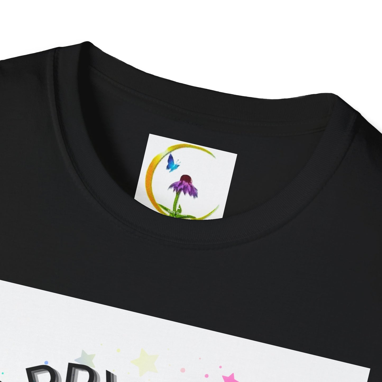 Happy Easter Unisex Softstyle T-Shirt with Floral Back Design