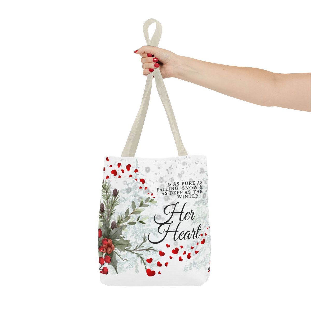 Her Heart Winter Floral Tote Bag – Romantic Valentine’s Day Canvas Tote
