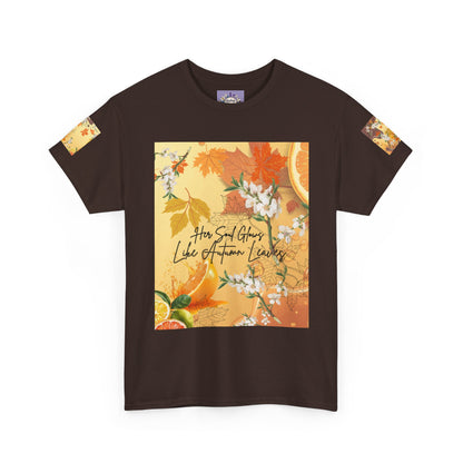Autumn Citrus Floral Tee — "How God Grows Like Autumn Leaves" Graphic T-Shirt