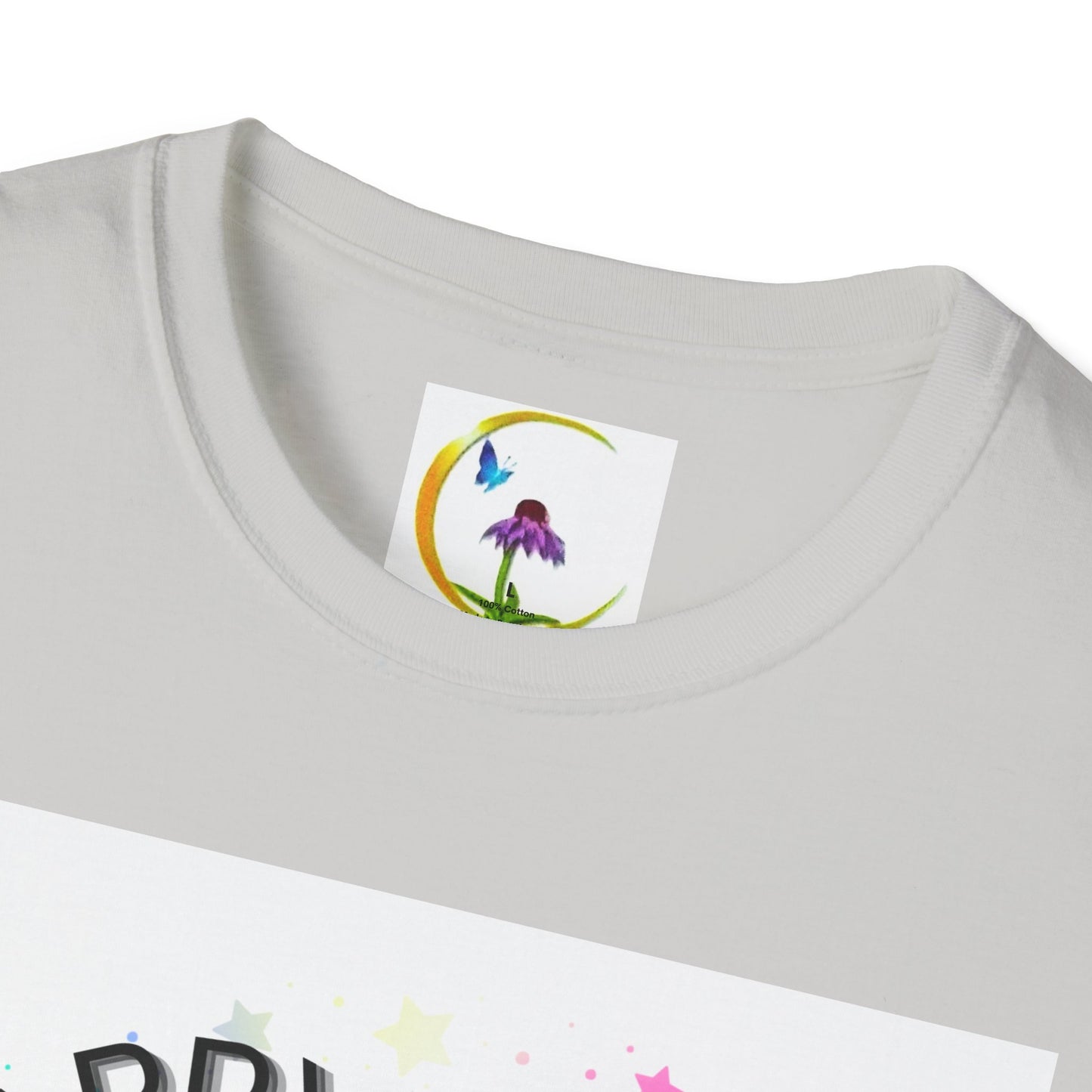 Happy Easter Unisex Softstyle T-Shirt with Floral Back Design