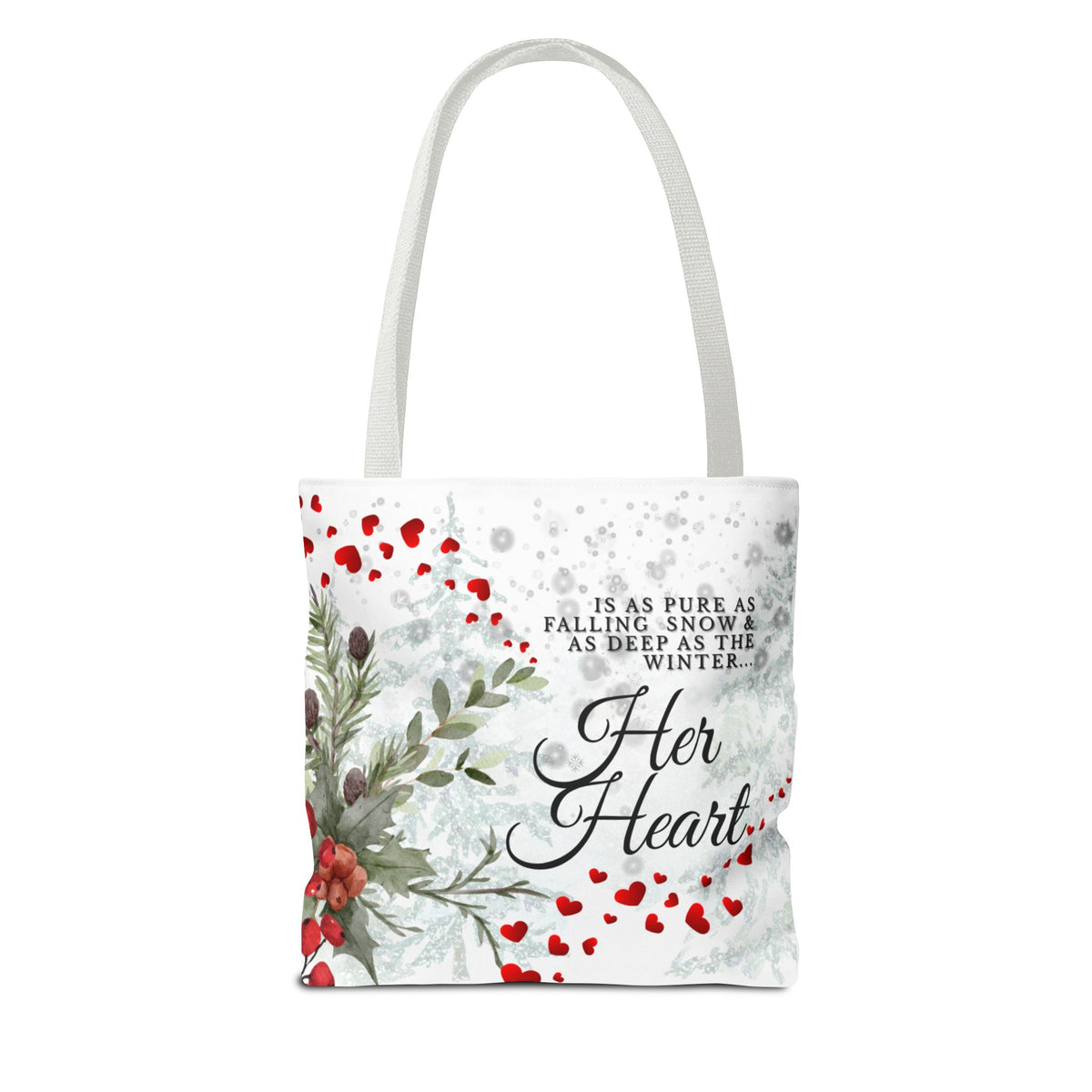 Her Heart Winter Floral Tote Bag – Romantic Valentine’s Day Canvas Tote