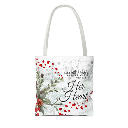 Her Heart Winter Floral Tote Bag – Romantic Valentine’s Day Canvas Tote
