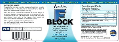 Absolute Nutrition FBlock Xtra Fat Absorber, Diet Formula, 90 Capsules