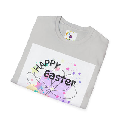 Happy Easter Unisex Softstyle T-Shirt with Floral Back Design