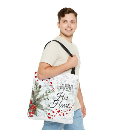 Her Heart Winter Floral Tote Bag – Romantic Valentine’s Day Canvas Tote