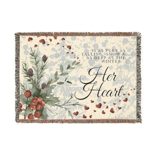 Her Heart Woven Blanket — Vintage Botanical Throw with Script