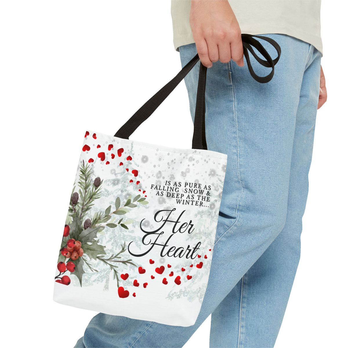 Her Heart Winter Floral Tote Bag – Romantic Valentine’s Day Canvas Tote