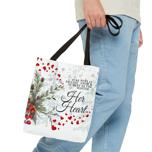 Her Heart Winter Floral Tote Bag – Romantic Valentine’s Day Canvas Tote