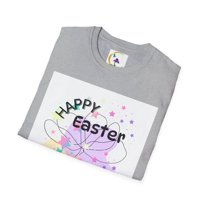 Happy Easter Unisex Softstyle T-Shirt with Floral Back Design