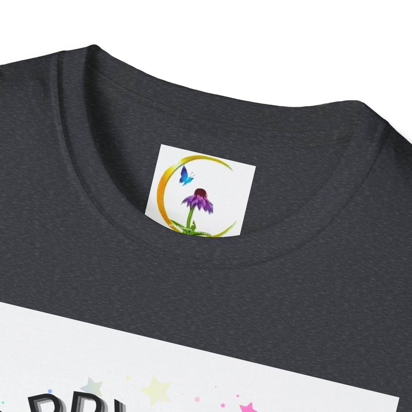 Happy Easter Unisex Softstyle T-Shirt with Floral Back Design