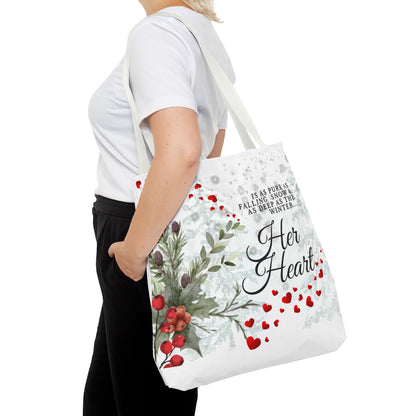 Her Heart Winter Floral Tote Bag – Romantic Valentine’s Day Canvas Tote