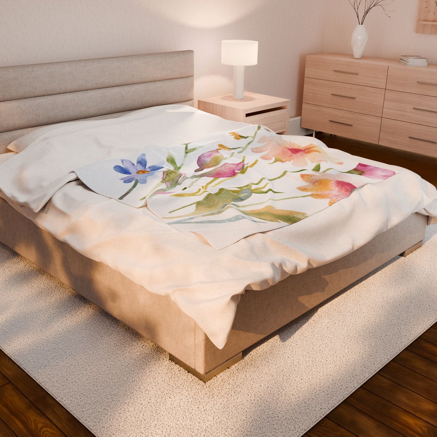 Floral Velveteen Plush Blanket - Cozy Springtime Decor for Home
