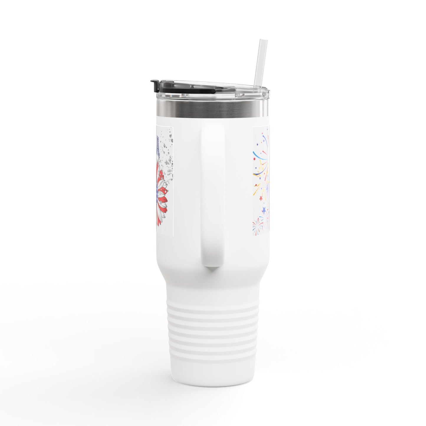 USA Floral Insulated Travel Mug for Coffee Lovers, 40oz, Patriotic Gift, Adventure Companion, Summer BBQ, Camping Must-Have