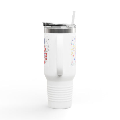 USA Floral Insulated Travel Mug for Coffee Lovers, 40oz, Patriotic Gift, Adventure Companion, Summer BBQ, Camping Must-Have