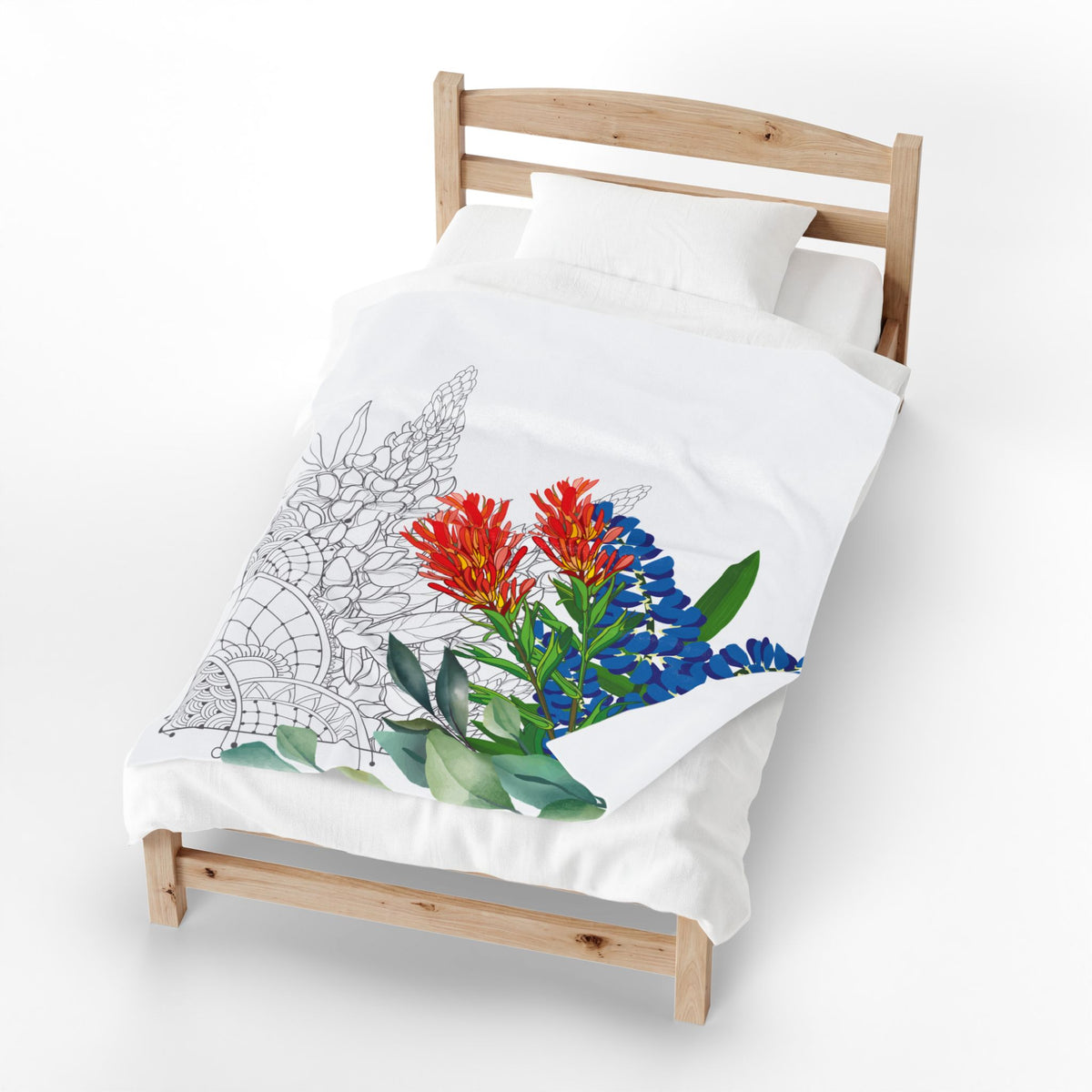 Floral Lupine & Eucalyptus Velveteen Plush Blanket — Cozy Botanical Throw