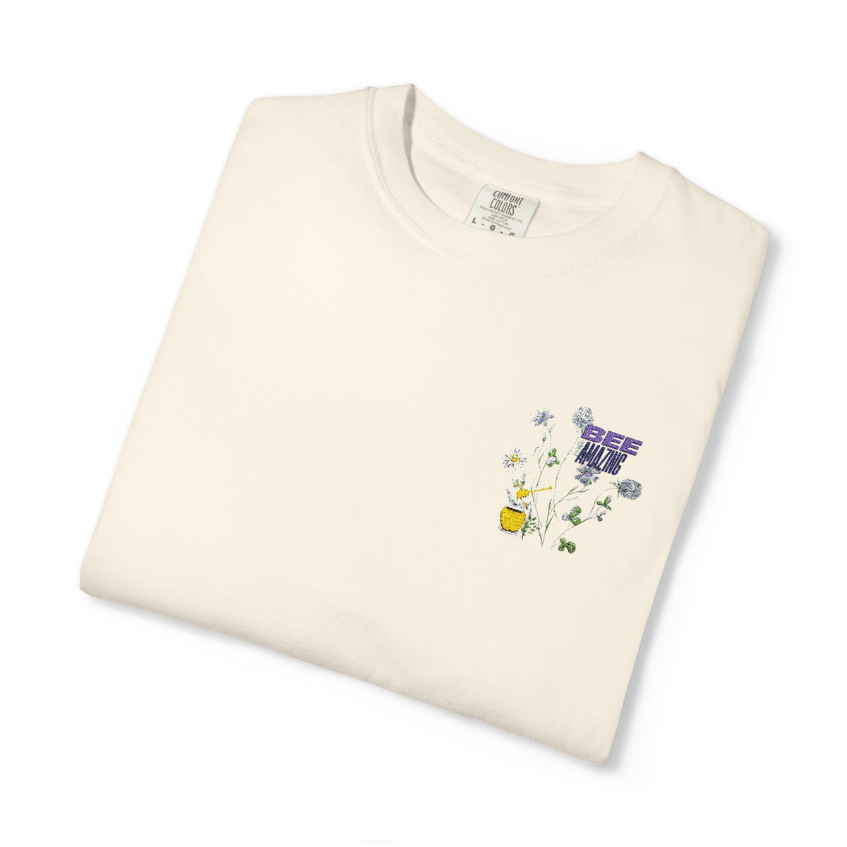 Floral Bee Chest Pocket T‑Shirt — Tiny Wildflower & Bee Graphic