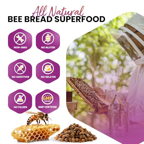 HONEYBEEZONE-Bee Bread Capsules – Nutrient-Rich Superfood for Energy Boost, Immune Support Supplement | Non-GMO, Gluten-Free, 60 Easy-to-Swallow Veggie Capsules