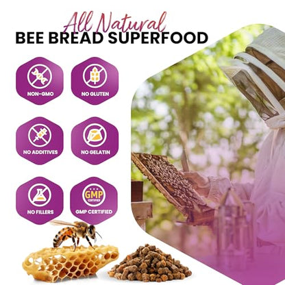 HONEYBEEZONE-Bee Bread Capsules – Nutrient-Rich Superfood for Energy Boost, Immune Support Supplement | Non-GMO, Gluten-Free, 60 Easy-to-Swallow Veggie Capsules