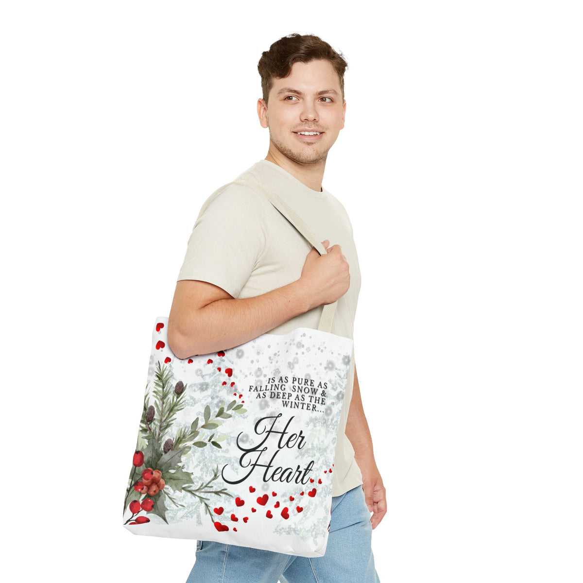 Her Heart Winter Floral Tote Bag – Romantic Valentine’s Day Canvas Tote