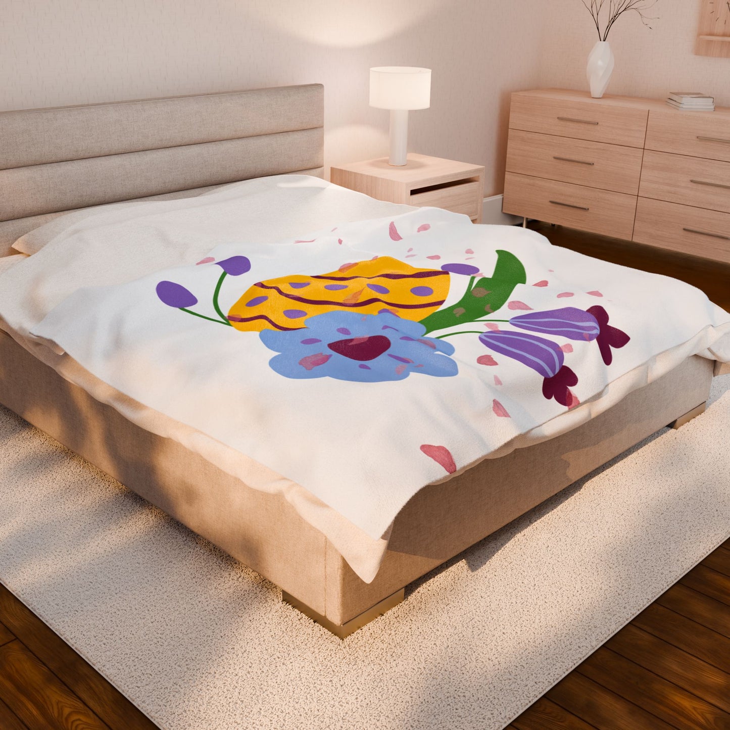 Easter Floral Velveteen Plush Blanket - Cozy Spring Decor