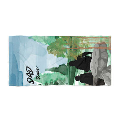 Dad Time Beach Towel — Relaxing Father & Child Silhouette Seaside Towel