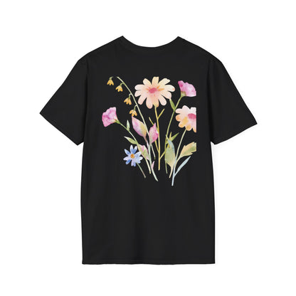 Happy Easter Unisex Softstyle T-Shirt with Floral Back Design