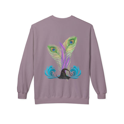 Hallowqueen Sweatshirt — Peacock Feather Witch Hat Halloween Crewneck