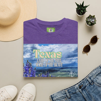 Texas Bluebonnet T-Shirt — "Texas: Land of the Free, Home of the Brave"
