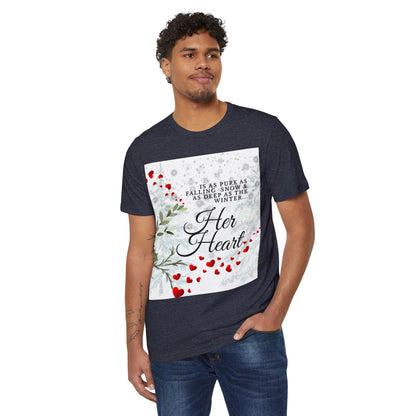Her Heart Winter Floral T-Shirt — Romantic Snow & Red Berries Design