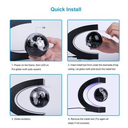 Magnetic Levitating Globe with LED Light, Cool Tech Gift for Men Father Boys and Girls, Birthday Gifts for Kids, Floating Globes World Desk Gadget Decor in Office Home Display (Silver)